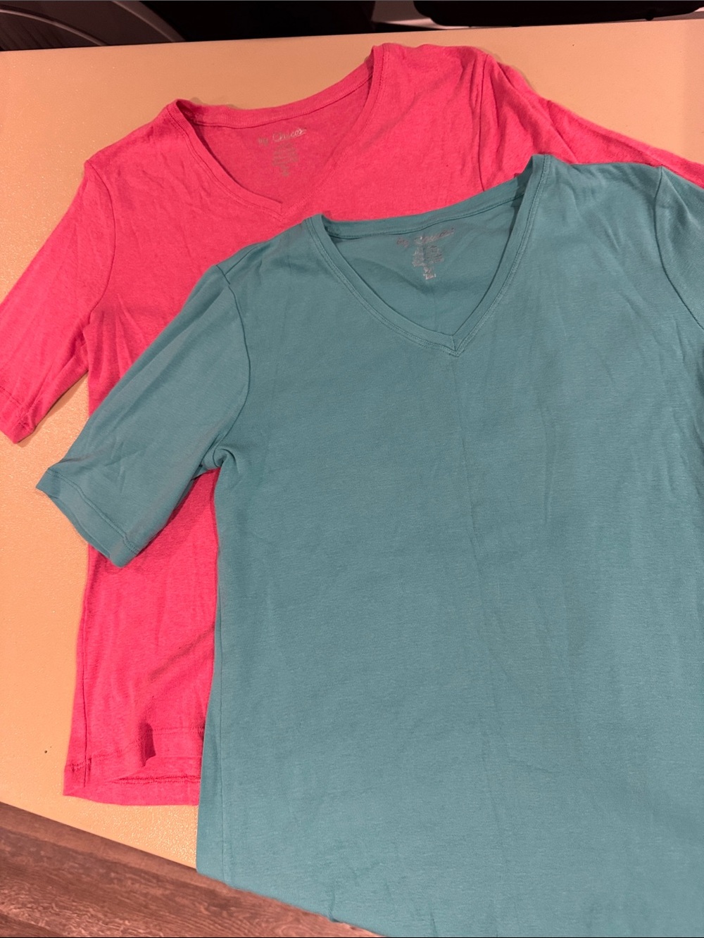 Lot of size 1 Chico's Short-Sleeve V-Neck Tees in Teal and Heathered Pink